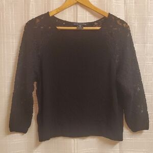 French Connection Top Womens Size 4 Black Lace Shirt Blouse